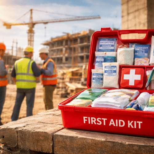 Old first aid kit at construction site