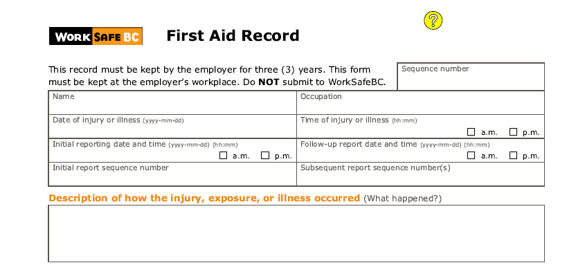 Blank First Aid Record