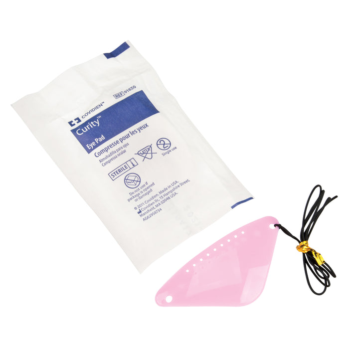 Eye dressing pad, sterile, and eye shield with elastic strap